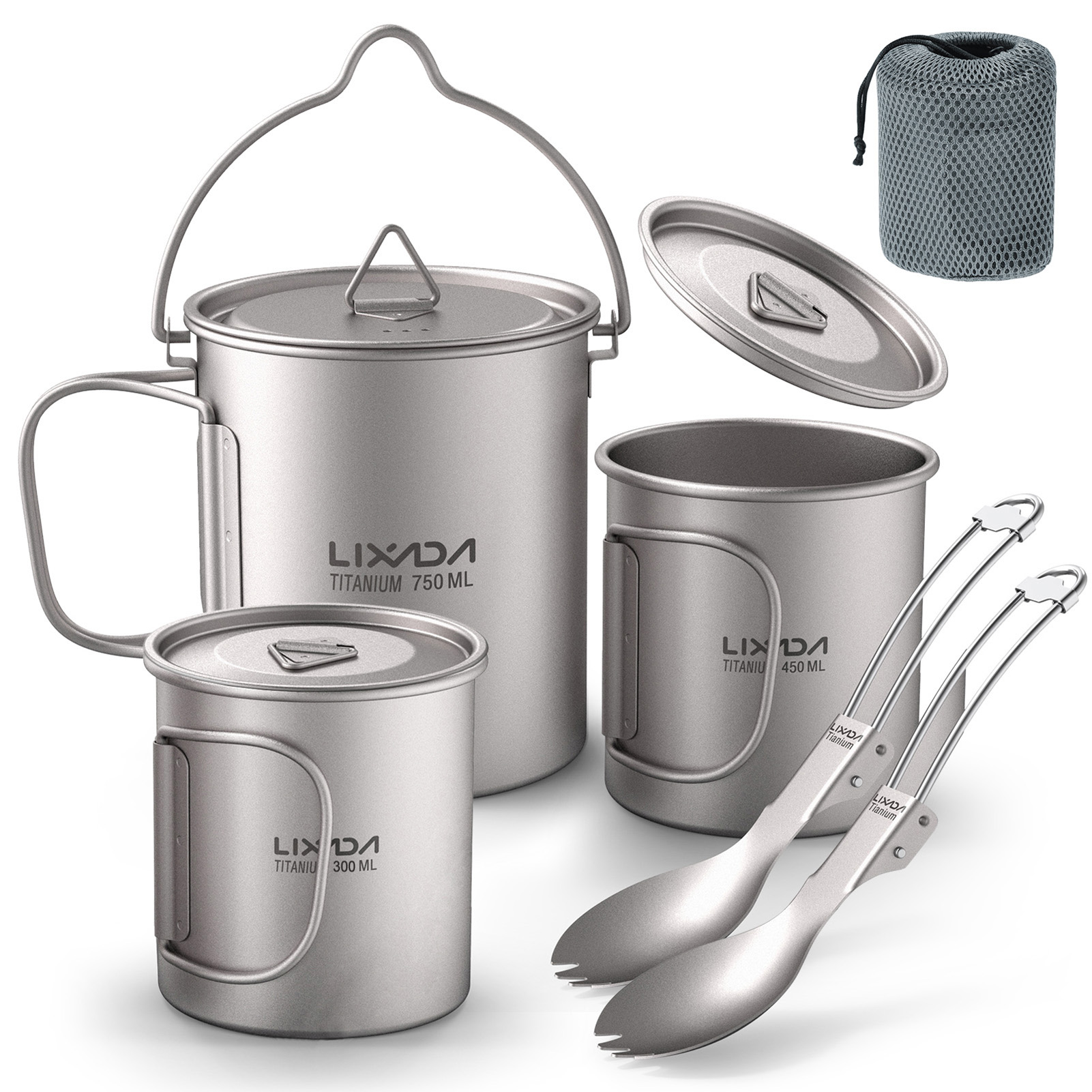 Camping Cooking Pot With Lid - وعاء تيتانيوم خفيف الوزن 300 مل/750