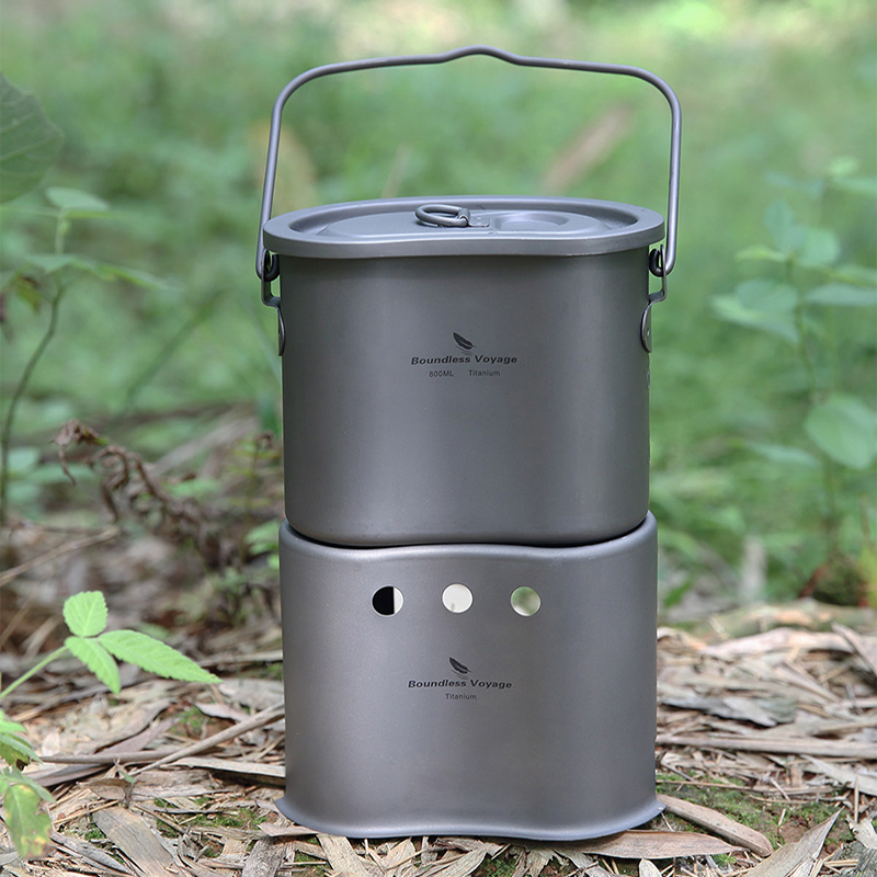 Camping Cooking Wood Stove - طقم أواني طهي من التيتانيوم بلا