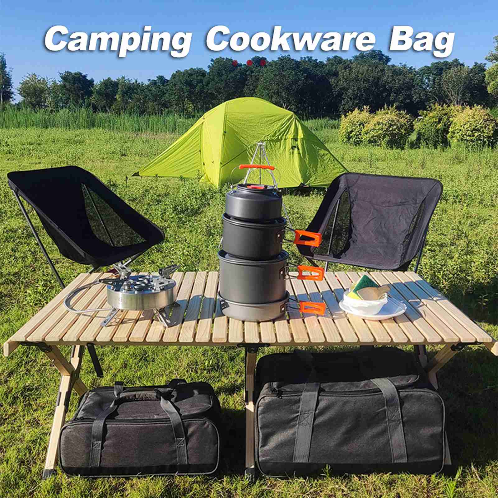 Camping Cooking On Fire - الطبخ حمل حقيبة التخييم تجهيزات المطابخ