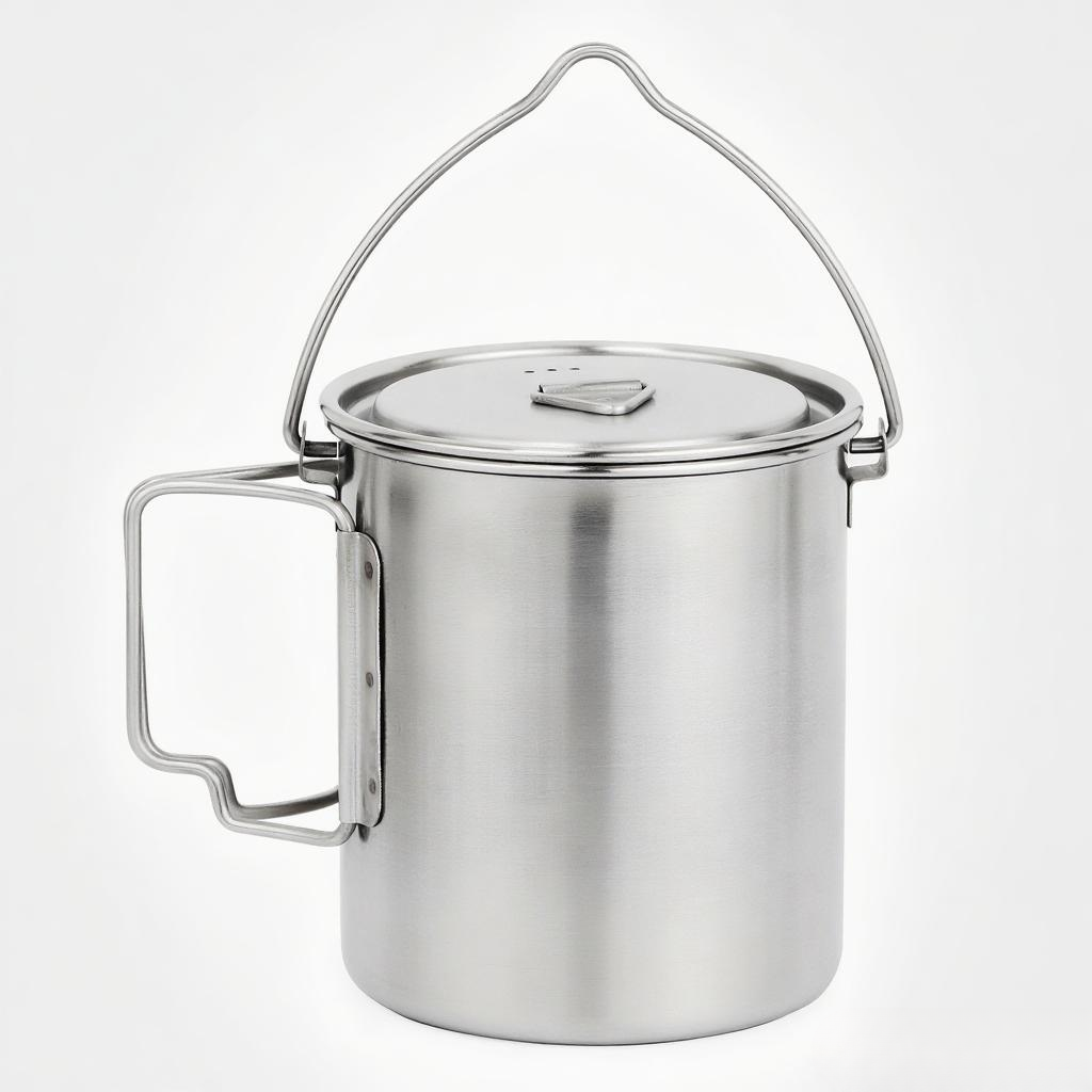 Camping Cooking Pot With Lid - وعاء من الفولاذ المقاوم للصدأ سعة