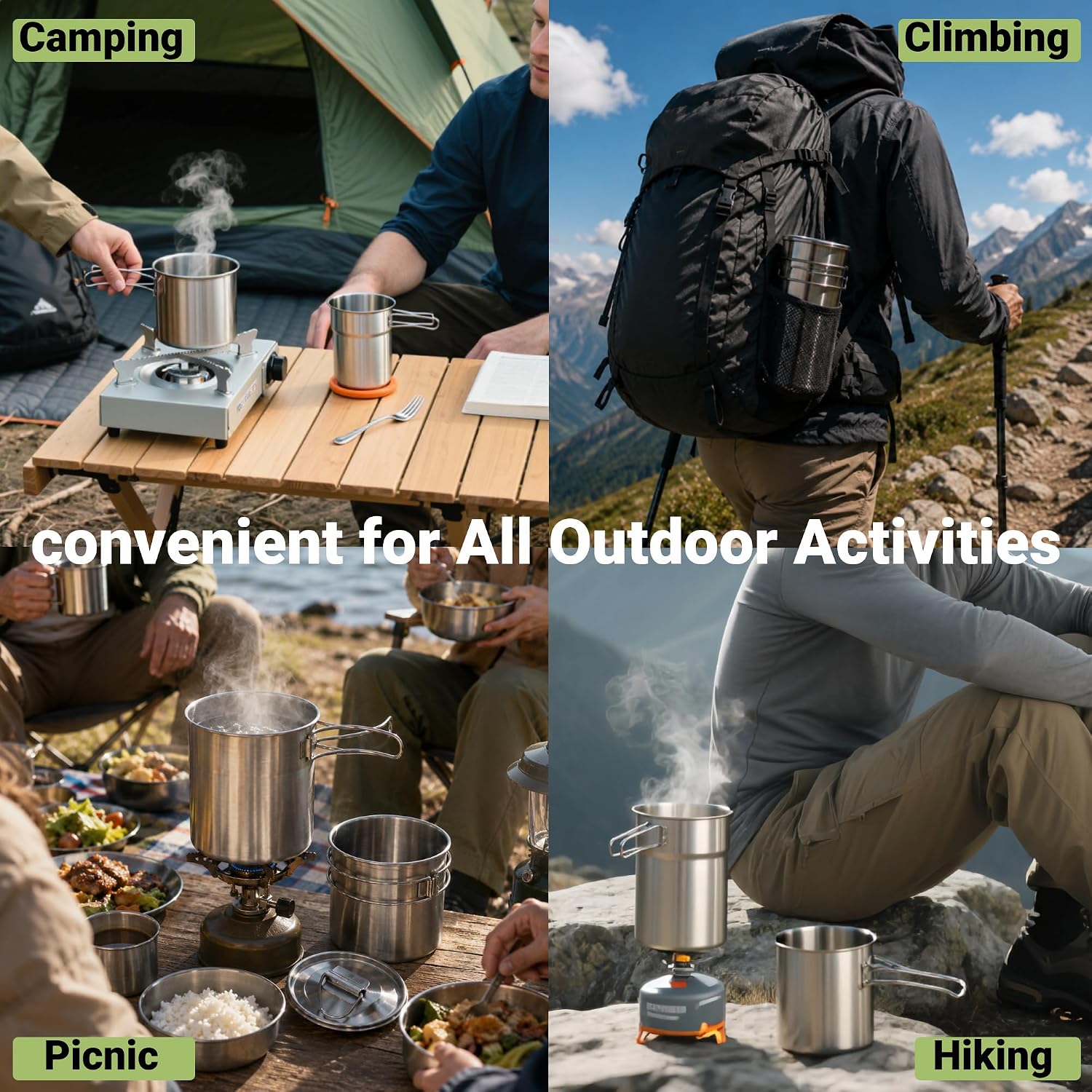 أكواب قابلة للطي للتخييم، أوان - مراجعة Camping Cooking Pot With Lid وسعره